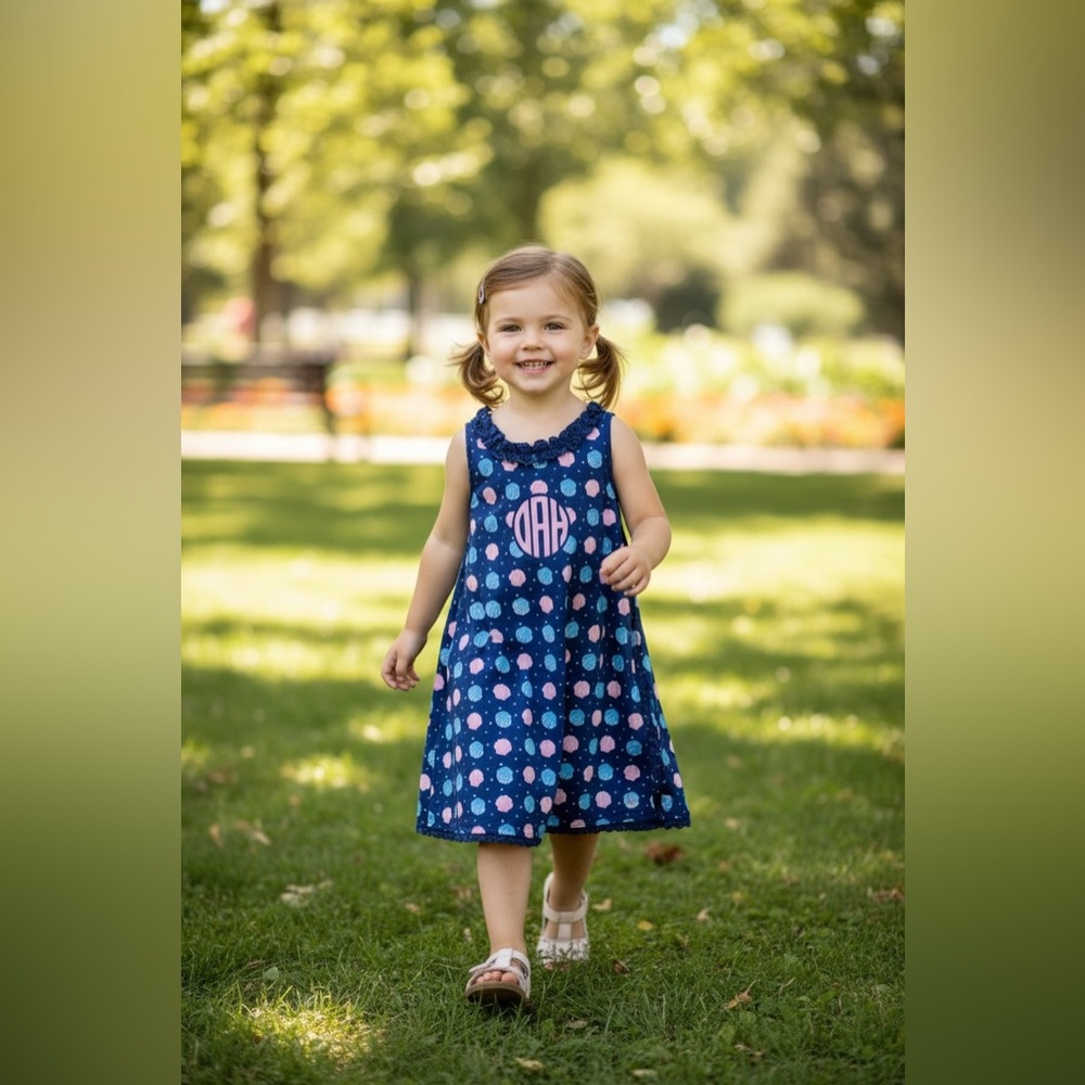 Monday's Child Navy Polka Dot Monogram Nightgown Sleeping Gown 4T